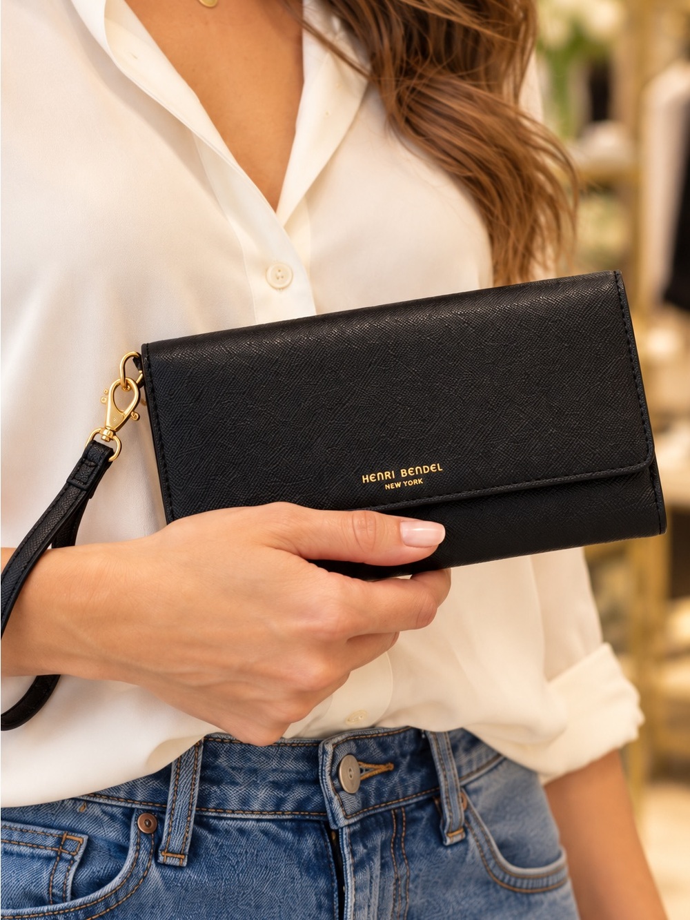 Henri Bendel Black Leather Uptown Organizer Wristlet Wallet Rare
